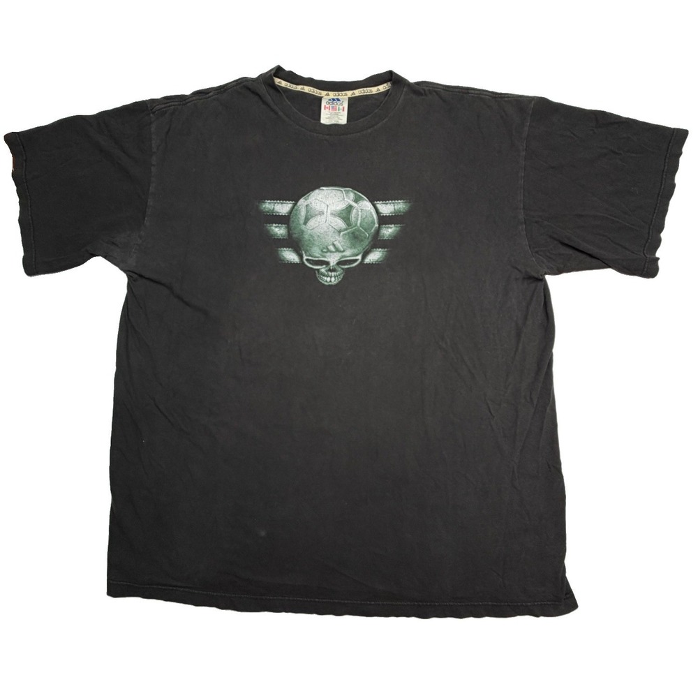 Vintage Adidas Soccer Skull Graphic T-Shirtβ Black Made USA Men's XL Street Y2K